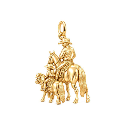Cowboy Father and Daughter Charm Bracelet – Personalized Dad Gift – 18K gold charm, front view