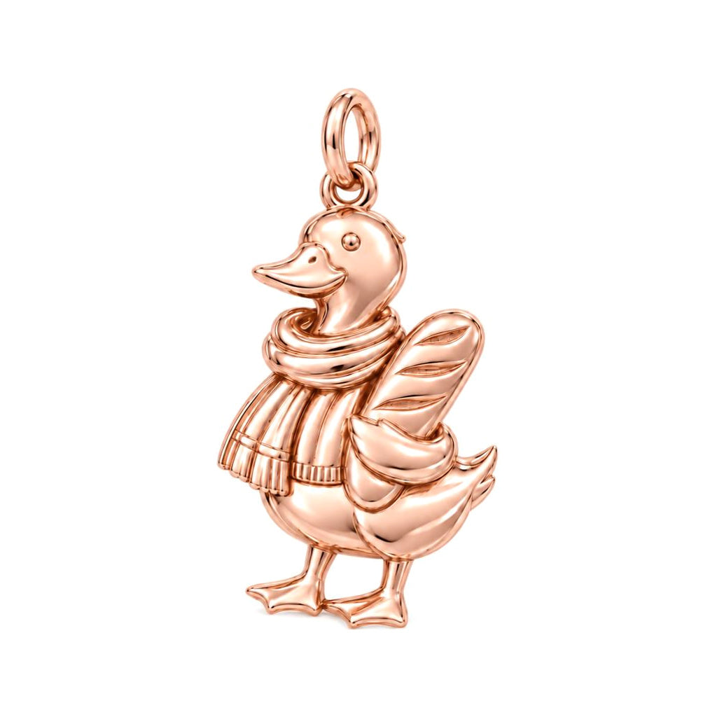 Cozy Baguette Duck Charm Bracelet – Personalized Mom Gift – rose gold charm, front view