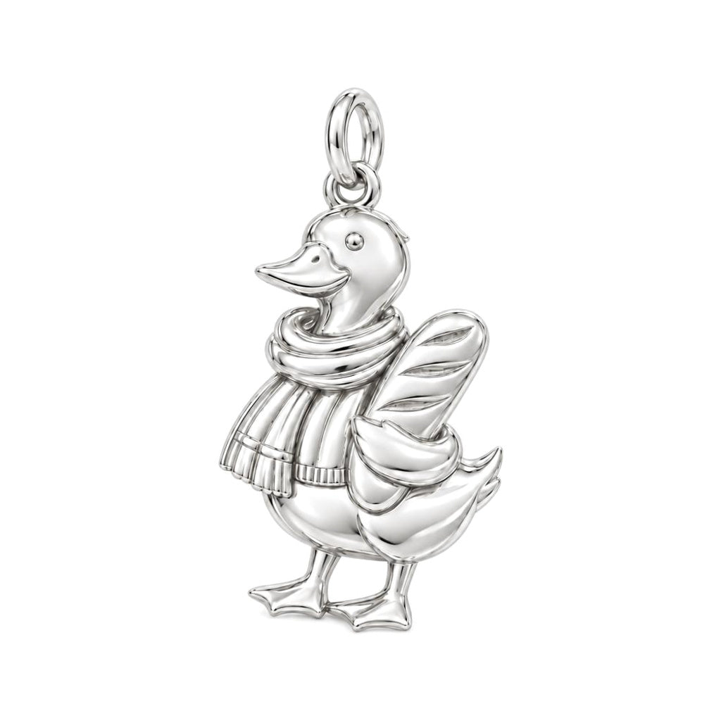 Cozy Baguette Duck Charm Bracelet – Personalized Mom Gift – silver charm, front view