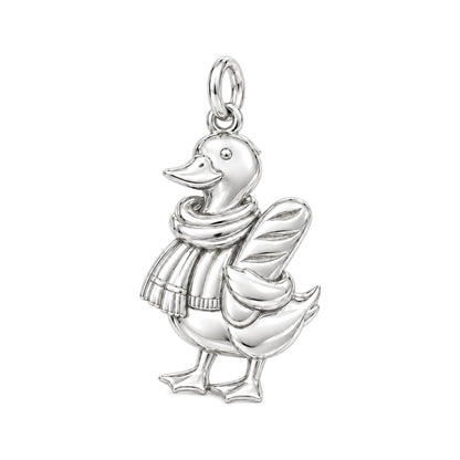 Cozy Baguette Duck Charm Bracelet – Personalized Mom Gift – silver charm, front view
