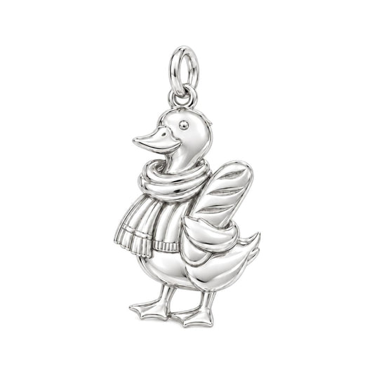 Cozy Baguette Duck Charm Bracelet – Personalized Mom Gift – silver charm, front view