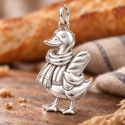 Cozy Baguette Duck Charm Bracelet – Personalized Mom Gift – macro detail of the charm