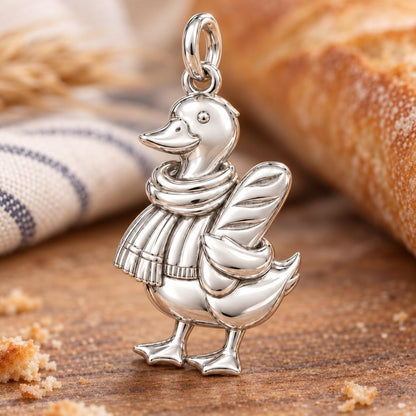 Cozy Baguette Duck Charm Bracelet – Personalized Mom Gift – macro detail of the charm