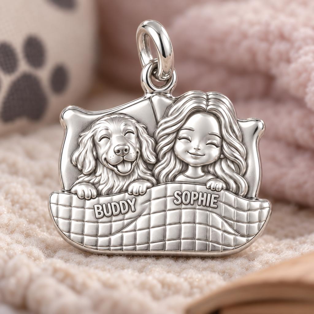 Cozy Bedtime Cuddles Charm Bracelet – Personalized Dog Mom Gift – macro detail of the charm