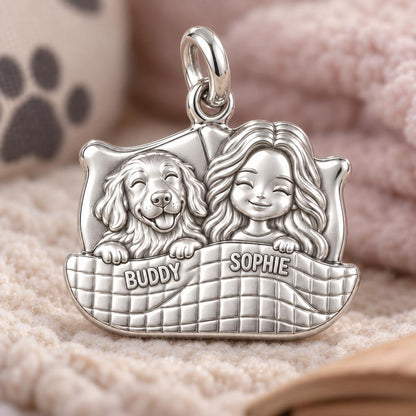 Cozy Bedtime Cuddles Charm Bracelet – Personalized Dog Mom Gift – macro detail of the charm
