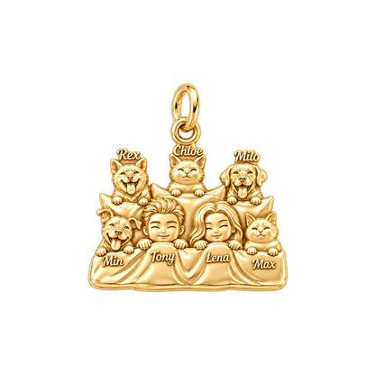 Cozy Bedtime Family Charm Bracelet – Personalized Couple Gift – 18K gold plated 3 cm charm, front view