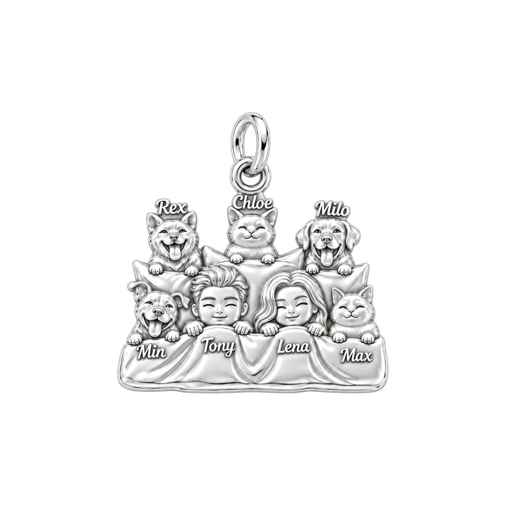 Cozy Bedtime Family Charm Bracelet – Personalized Couple Gift – silver plated 3 cm charm, front view