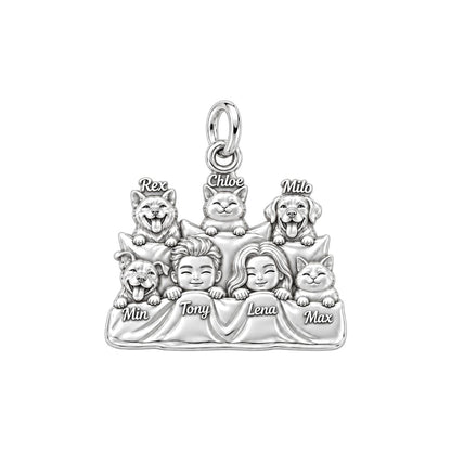 Cozy Bedtime Family Charm Bracelet – Personalized Couple Gift – silver plated 3 cm charm, front view
