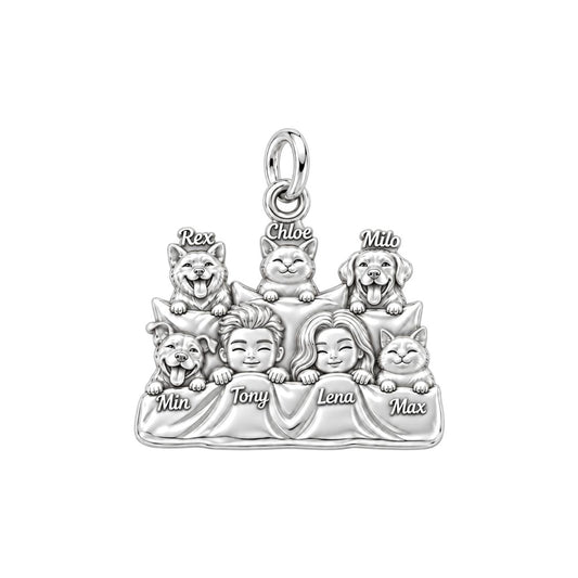 Cozy Bedtime Family Charm Bracelet – Personalized Couple Gift – silver plated 3 cm charm, front view