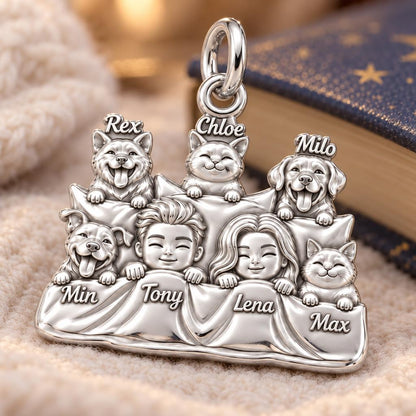 Cozy Bedtime Family Charm Bracelet – Personalized Couple Gift – macro detail of the charm