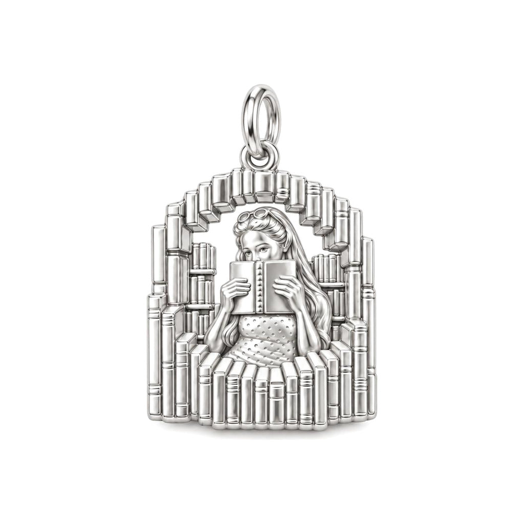 Cozy Book Nook Charm Bracelet – Personalized Book Lover Gift – silver charm, front view