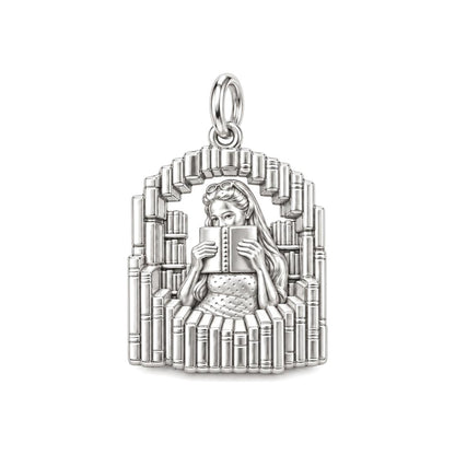 Cozy Book Nook Charm Bracelet – Personalized Book Lover Gift – silver charm, front view