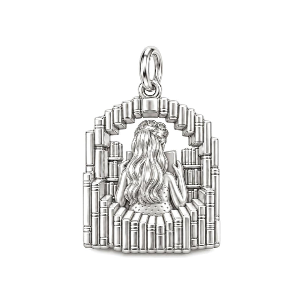 Cozy Book Nook Charm Bracelet – Personalized Book Lover Gift – back of the charm, engraving area