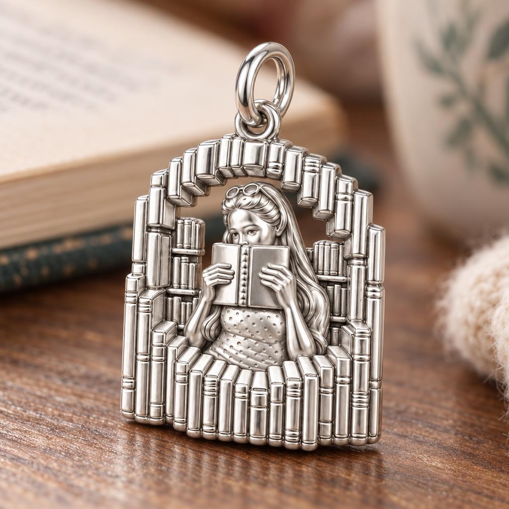 Cozy Book Nook Charm Bracelet – Personalized Book Lover Gift – macro detail of the charm