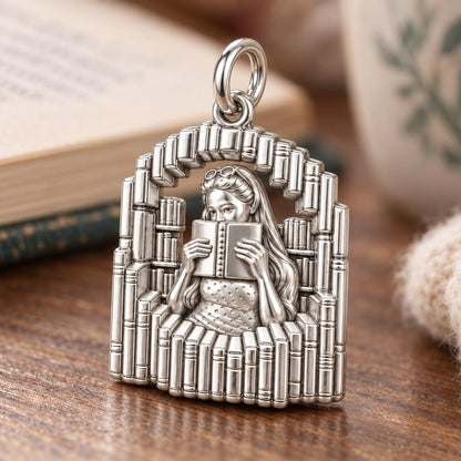 Cozy Book Nook Charm Bracelet – Personalized Book Lover Gift – macro detail of the charm