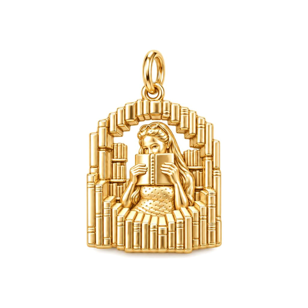 Cozy Book Nook Charm Bracelet – Personalized Book Lover Gift – 18K gold charm, front view