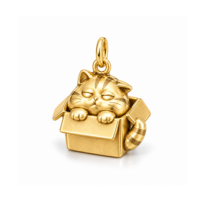 Cozy Box Cat Charm — Gold | charm-topics-remaining-444-2026-09-14 | topic-158
