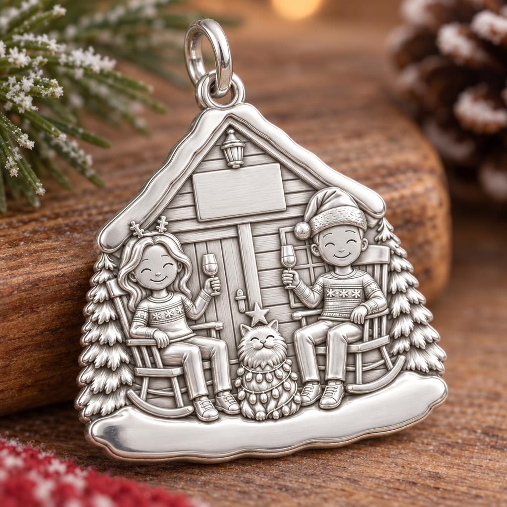 Cozy Cabin Christmas Charm and Polyester Cord Bracelet Set