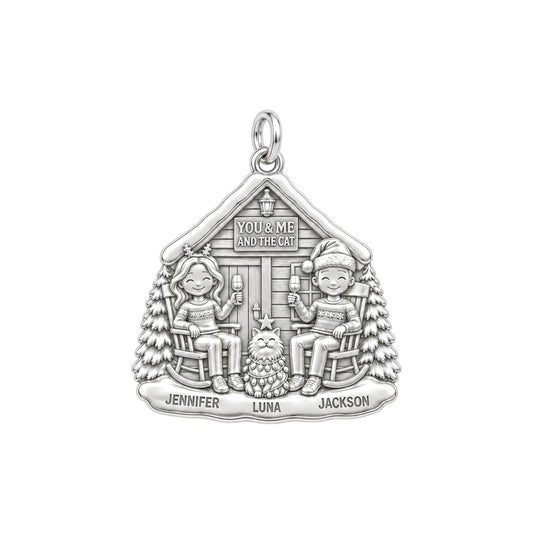 Cozy Cabin Christmas Charm Bracelet – Personalized Couple Gift – silver plated 3 cm charm, front view