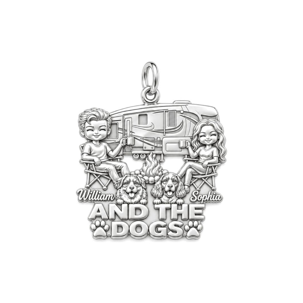 Cozy Campfire Caravan Charm Bracelet – Personalized Couple Gift – silver plated 3 cm charm, front view