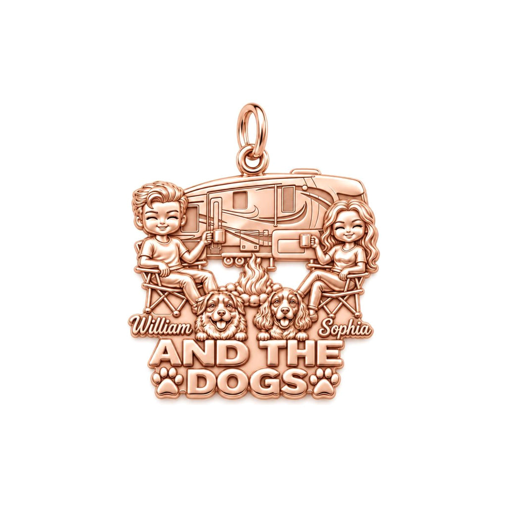 Cozy Campfire Caravan Charm Bracelet – Personalized Couple Gift – rose gold 3 cm charm, front view