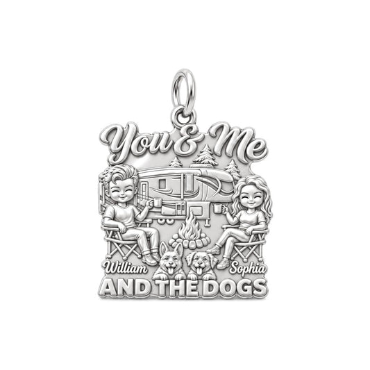 Cozy Campfire Caravan Charm Bracelet – Personalized Couple Gift – silver plated 2 cm charm, front view