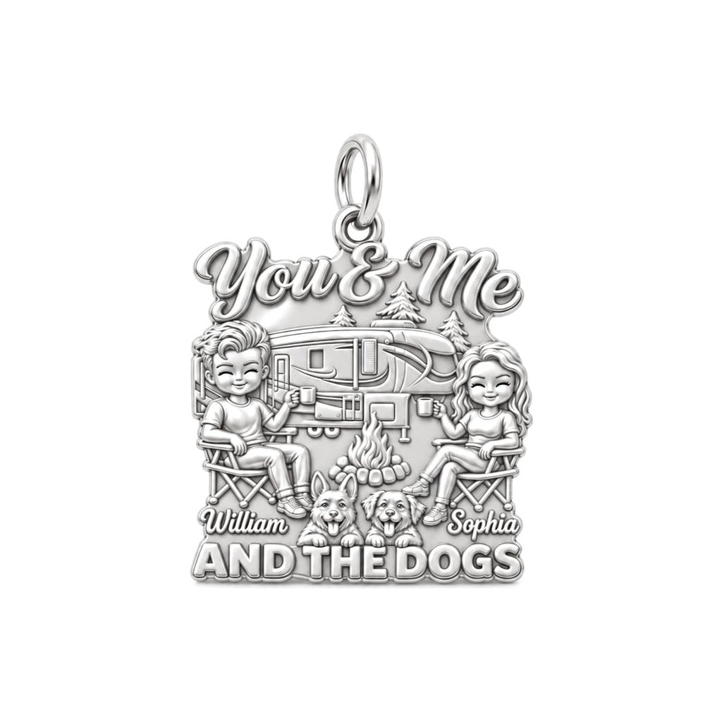 Cozy Campfire Caravan Charm Bracelet – Personalized Couple Gift – silver plated 3 cm charm, front view
