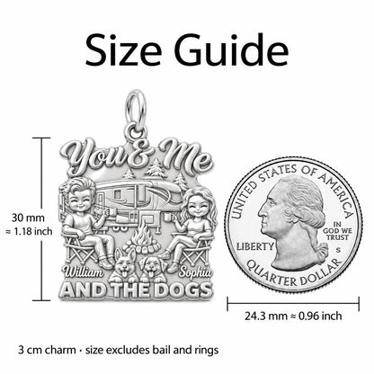 Cozy Campfire Caravan Charm Bracelet – Personalized Couple Gift – size guide, 3 cm charm next to a quarter