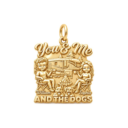 Cozy Campfire Caravan Charm Bracelet – Personalized Couple Gift – 18K gold plated 3 cm charm, front view