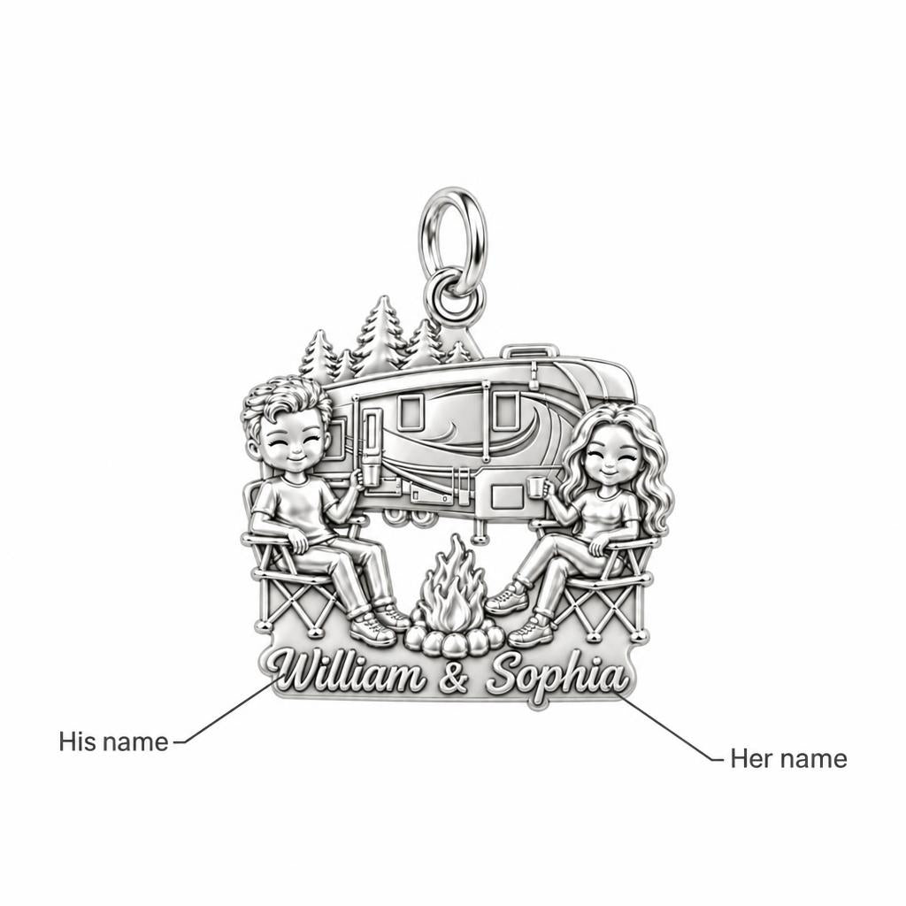 Cozy Campfire Retreat Charm Bracelet – Personalized Couple Gift – personalization guide
