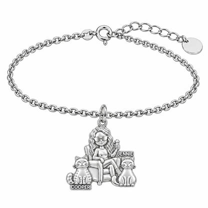 Cozy Cat Mama Lounge Charm Bracelet Set – silver, front view