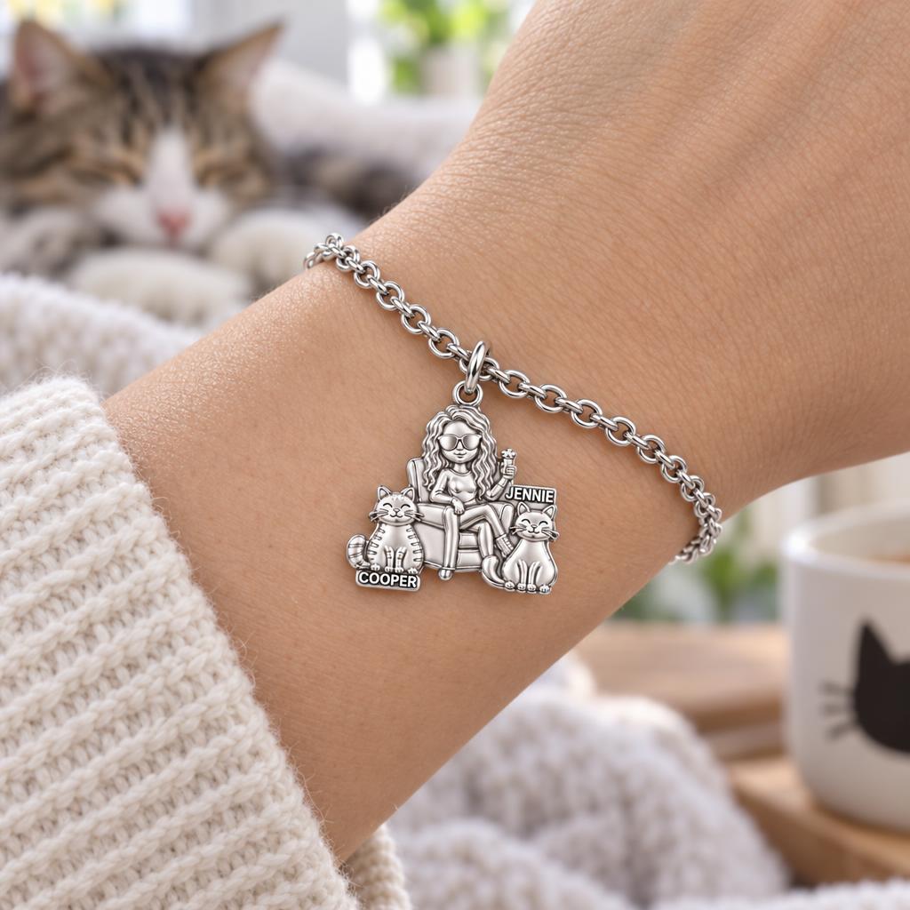 Cozy Cat Mama Lounge Charm Bracelet Set – worn / in use