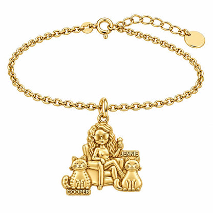 Cozy Cat Mama Lounge Charm Bracelet Set – 18K gold, front view