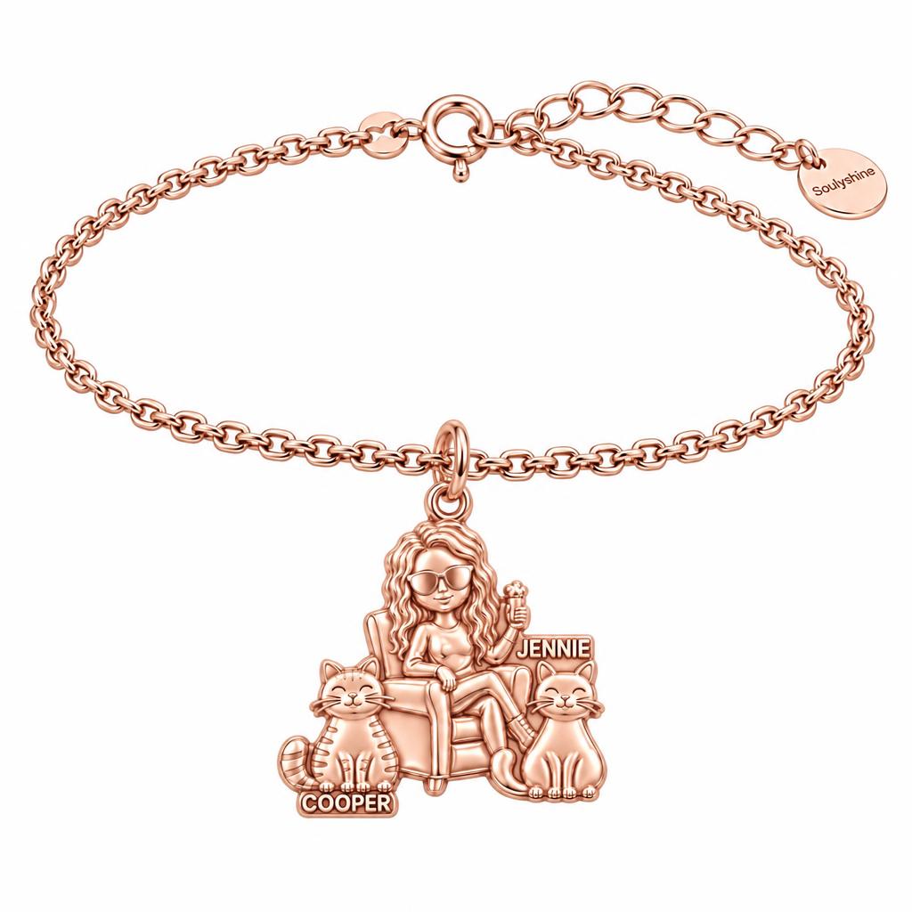 Cozy Cat Mama Lounge Charm Bracelet Set – rose gold, front view