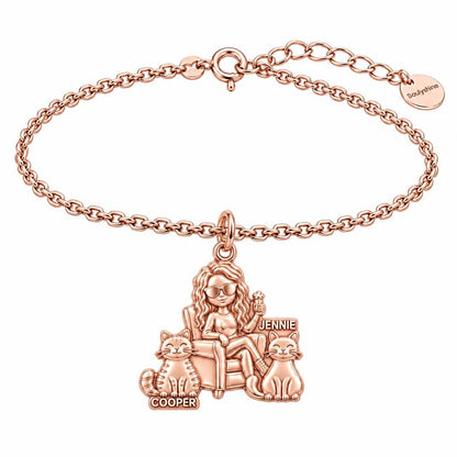 Cozy Cat Mama Lounge Charm Bracelet Set – rose gold, front view