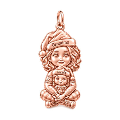 Cozy Christmas Hug Charm Bracelet – Personalized Nana Gift – rose gold 3 cm charm, front view