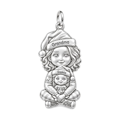 Cozy Christmas Hug Charm Bracelet – Personalized Nana Gift – silver plated 3 cm charm, front view