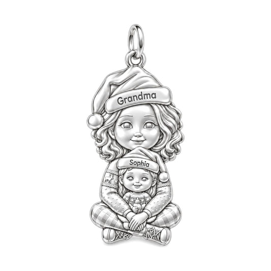 Cozy Christmas Hug Charm Bracelet – Personalized Nana Gift – silver plated 3 cm charm, front view