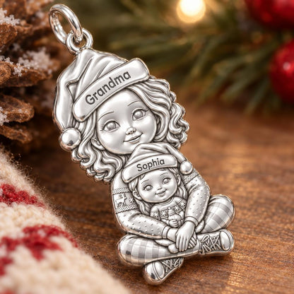 Cozy Christmas Hug Charm Bracelet – Personalized Nana Gift – macro detail of the charm