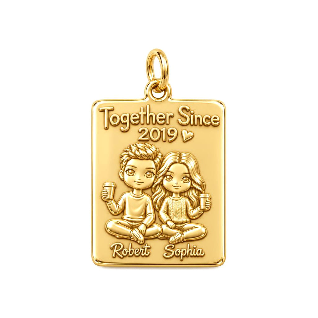 Cozy Coffee Date Charm Bracelet – Personalized Couple Gift – 18K gold plated 3 cm charm, front view