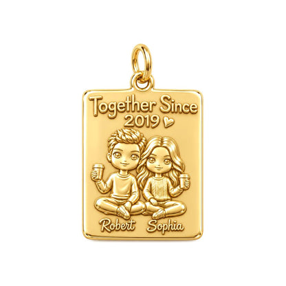 Cozy Coffee Date Charm Bracelet – Personalized Couple Gift – 18K gold plated 3 cm charm, front view