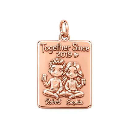 Cozy Coffee Date Charm Bracelet – Personalized Couple Gift – rose gold 3 cm charm, front view