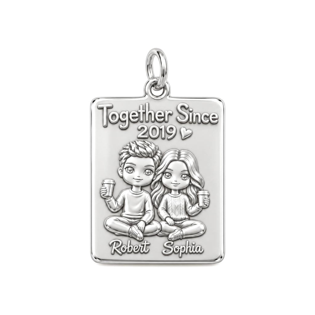 Cozy Coffee Date Charm Bracelet – Personalized Couple Gift – silver plated 3 cm charm, front view