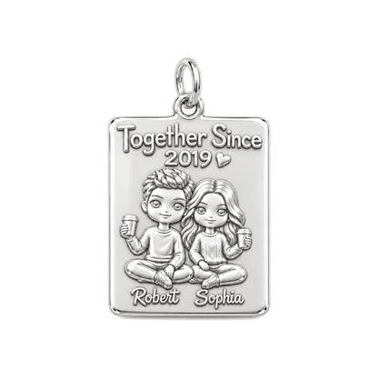 Cozy Coffee Date Charm Bracelet – Personalized Couple Gift – silver plated 3 cm charm, front view