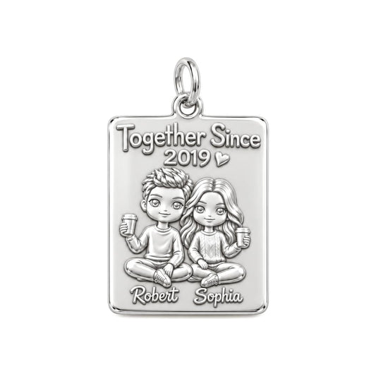 Cozy Coffee Date Charm Bracelet – Personalized Couple Gift – silver plated 3 cm charm, front view