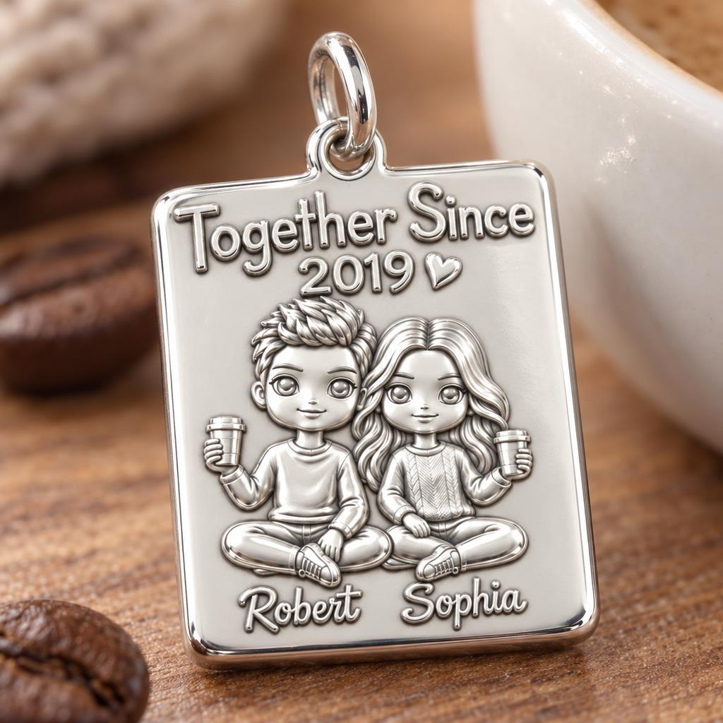 Cozy Coffee Date Charm Bracelet – Personalized Couple Gift – macro detail of the charm