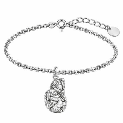 Cozy Cuddle Fluffy Rabbit Charm Bracelet Set – silver, front view