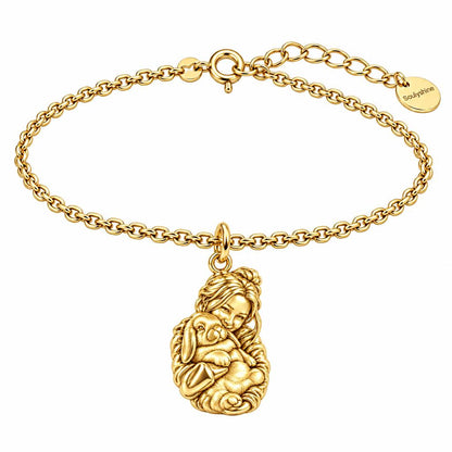 Cozy Cuddle Fluffy Rabbit Charm Bracelet Set – 18K gold, front view