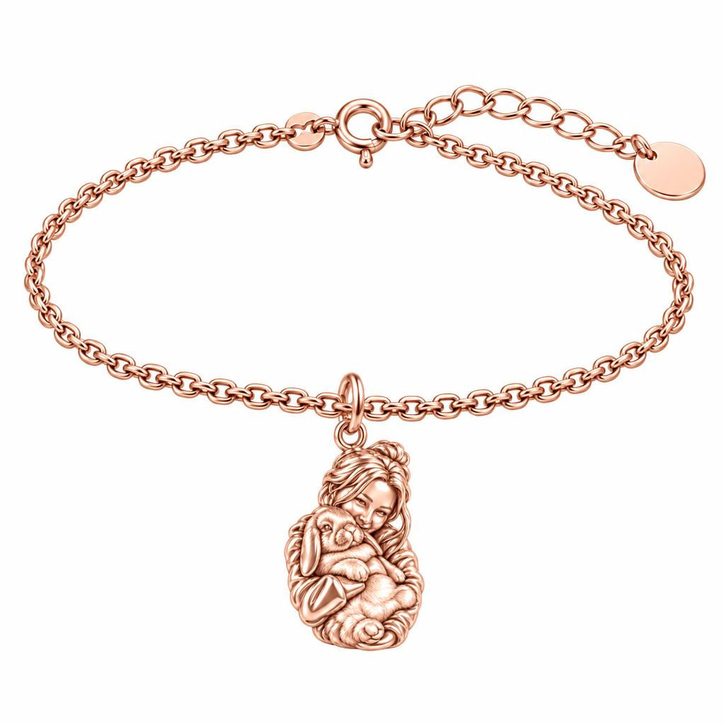 Cozy Cuddle Fluffy Rabbit Charm Bracelet Set – rose gold, front view