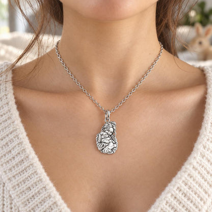 Cozy Cuddle Fluffy Rabbit Charm Necklace Set – worn / in use